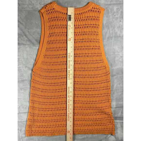 ZARA Sleeveless Size L Crew Neck Open Knit Orange Sweater Vest Autumnal Layering - Picture 10 of 11